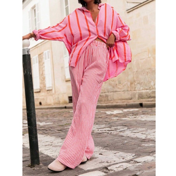 Pink Striped Oversized Button Down Shirt Long Sleeve - Picture 5 of 14